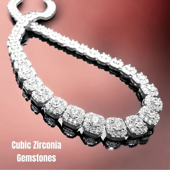 16” Iced Out Cubic Zirconia Ice Cube Tennis Chain Solid 925 Sterling Silver NWT
